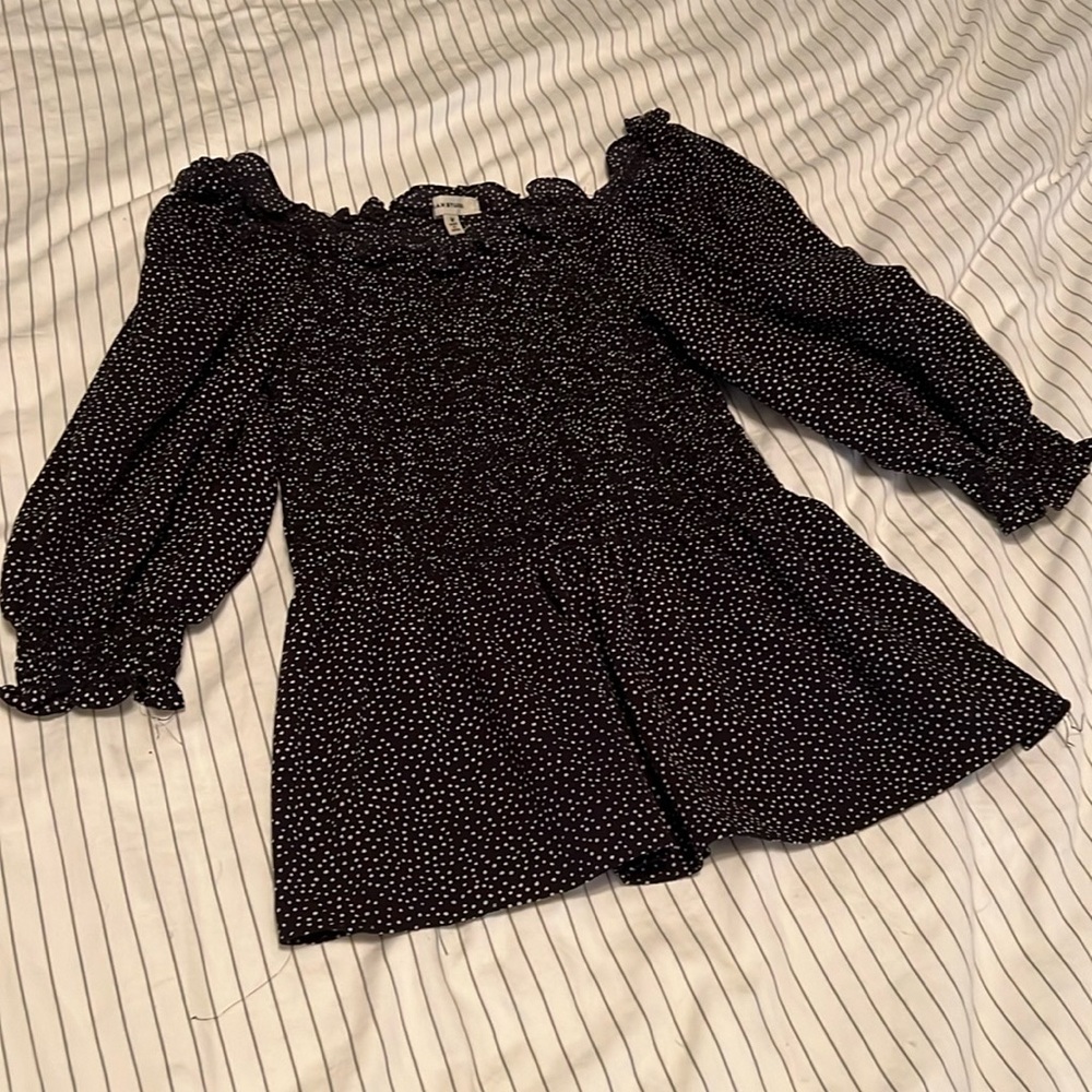 Max Studio Black Polka Dot Peplum Blouse